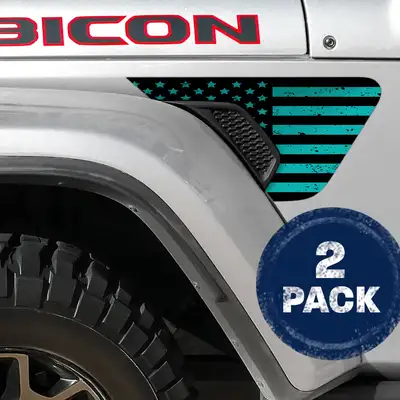 Under The Sun Inserts Black and Light Blue Distressed Flag 2pc Vinyl Fender Decal