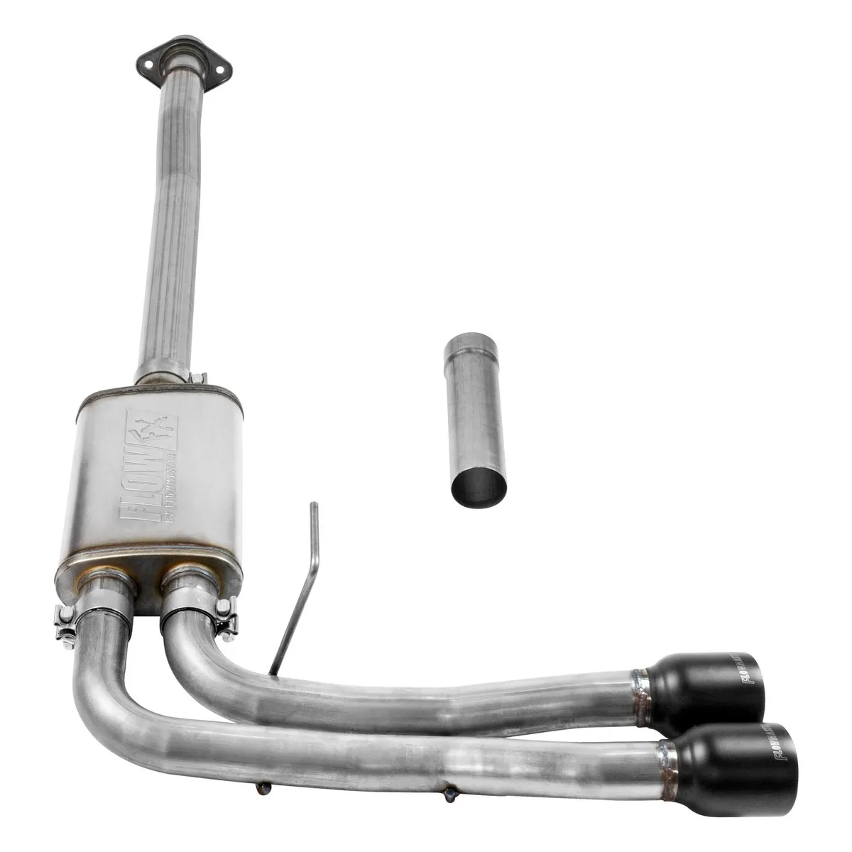 2015-2018 Ford F-150 2.7L3.5L EcoBoost 3.5L TiVCT 5.0L 2WD4WD All Except 3.5L Raptor and Std CabShort Bed 122 WB Cat-back Flow FX Series Muffler Mandrel Bent 2.5in. 16 Gauge Tubing 4 in. Black Ceramic Coated Tips WEtched Logo DOSS Flow product image