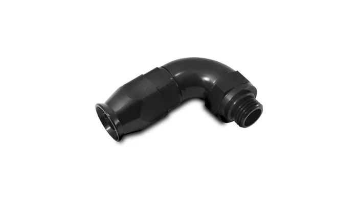 90 Degree Swivel Hose End Fitting; -6AN Hose To 8AN Male ORB; 6061 Aluminum; Black Anodized; High Flow; product image