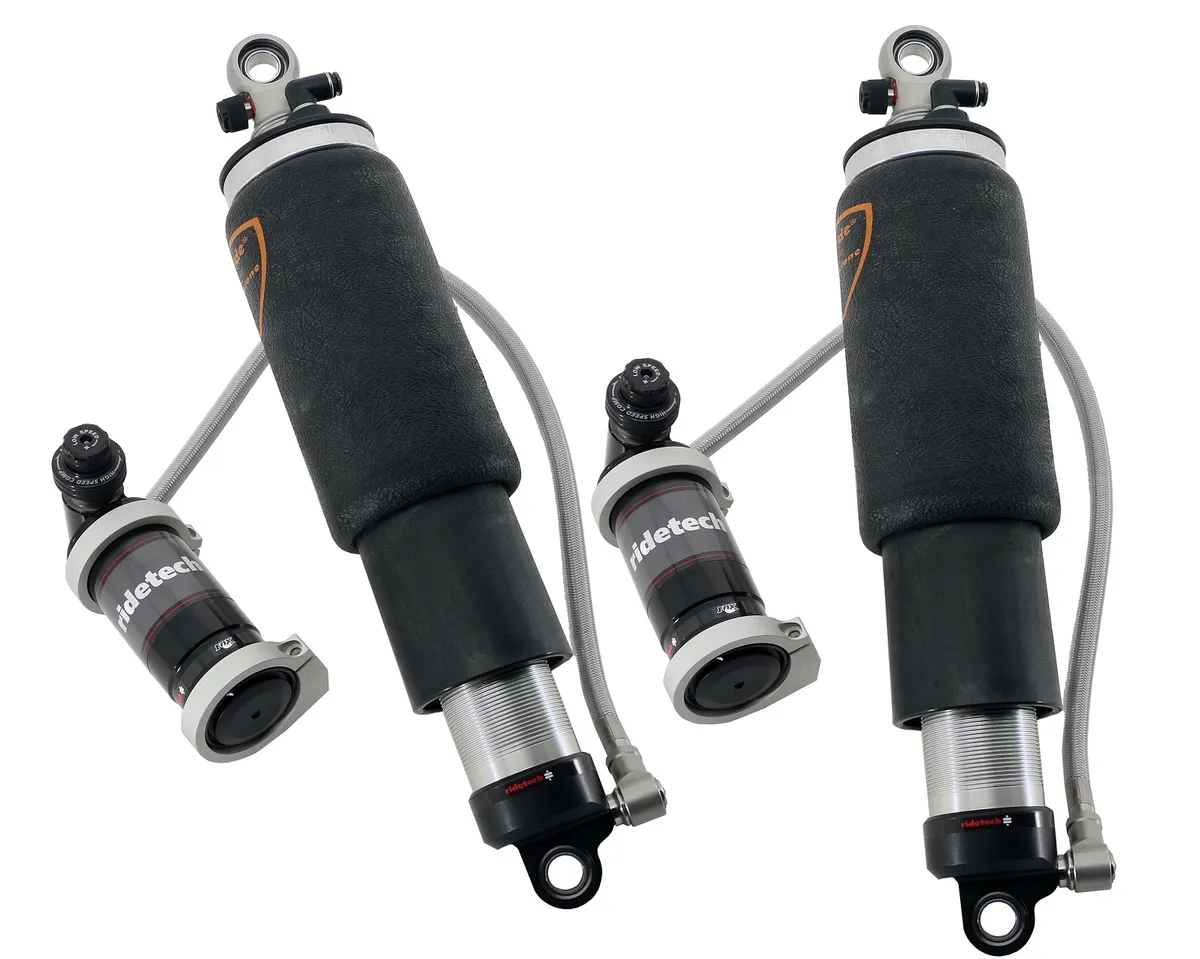Rear TQ Shockwaves 7000 Series W/ 4.1 Inch Stroke 1.7 Inch Eye Pair Of Triple Adjustable Shock waves 4 Inch Rolling Sleeve W/ 1/4 Inch Fittings And Bearing Spacers 1/2 Inch And 5/8 Inch 10.75 Inch X 14.25 Inch W/ A 12.5 -12.75 Inch Ride Height Ridetech product image