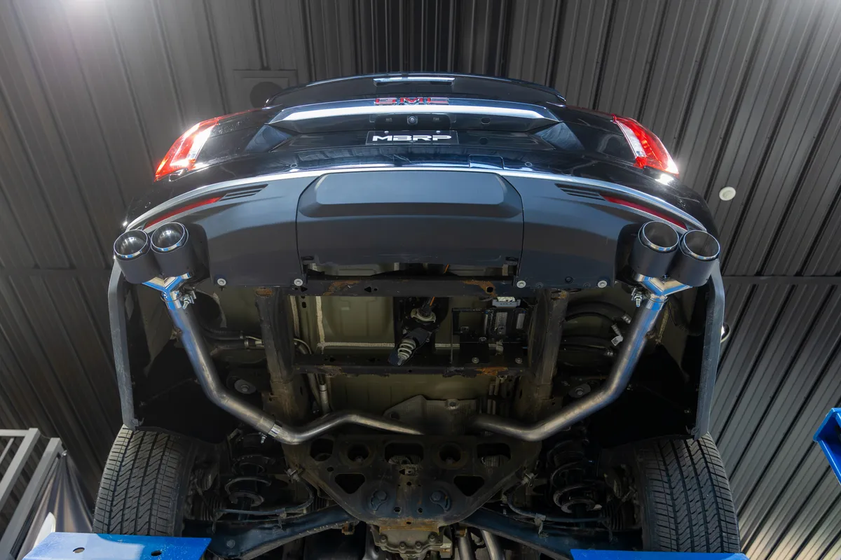 21-Present Chevrolet/GMC Tahoe/Yukon 3 Inch Cat Back Dual Split Rear Exhaust System, Armor Pro T304SS with Quad Carbon Fiber Tips MBRP product image