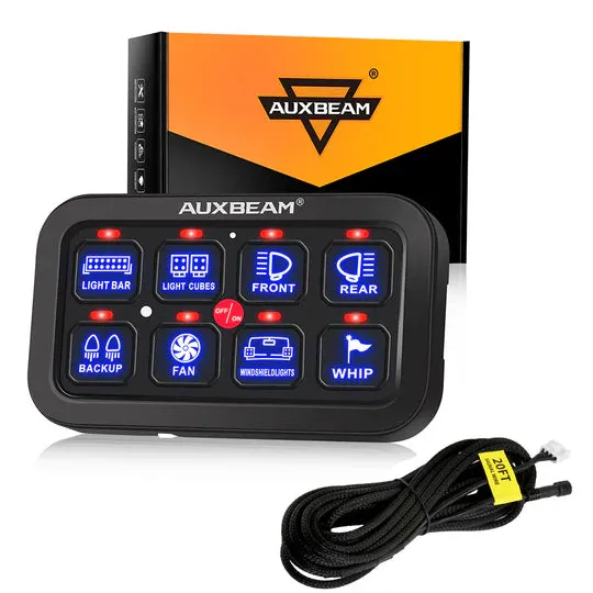 AuxBeam 8 Gang LED Switch Panel Kit BA80 Automatic Dimmable Universal(One-Sided Outlet) Blue product image
