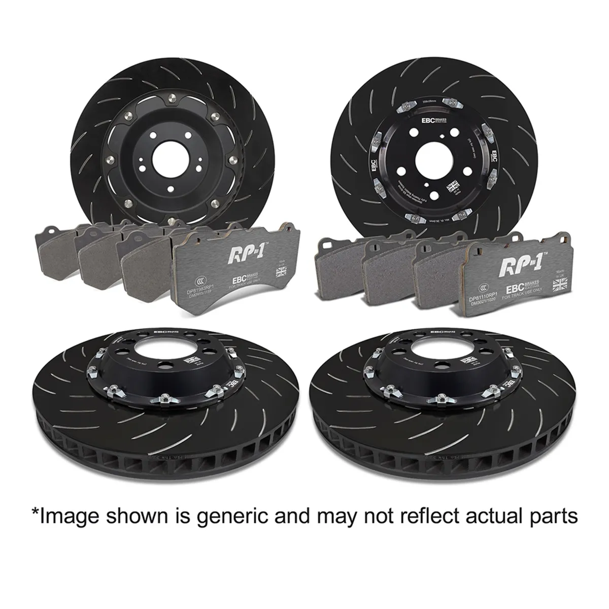 EBC RP-1 Full Vehicle Kit; Front and Rear; FMSI Pad No. D1741/D1740; Vented; 5/5 Bolt Front/Rear; 380/380mm Dia.; 69/74mm Height; 34/30mm Thick; product image