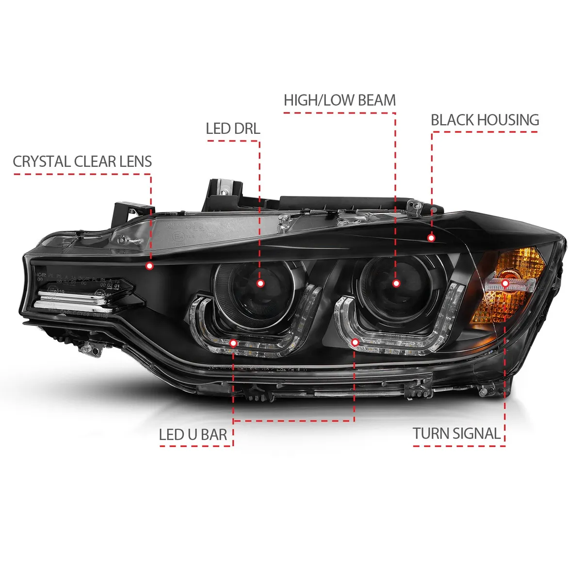 Bmw 3 Series F30 4DR 12-15 Projector U-Bar Headlights Black (For Halogen Model) product image