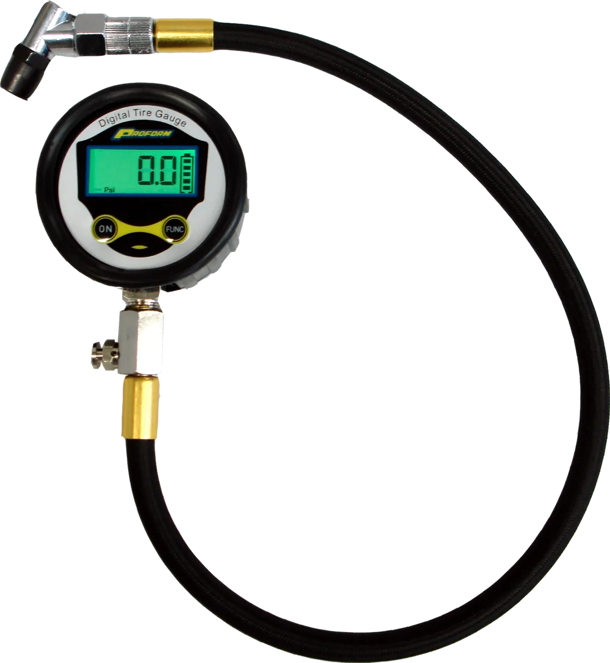 Digital Tire Pressure Gauge 0-60 PSI Range 0.1 PSI Increments Backlit Screen Single Bleed Button 360 Degree Swivel Air Chuck Fitting Proform product image