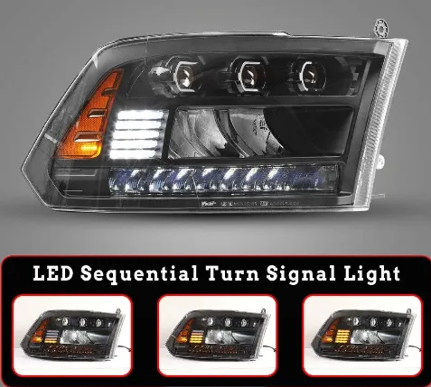 1318 RAM 1500 1500 Classic 1923 Full LED High/Low Beam Sequentail Head Lightblk/Clear Renegade product image