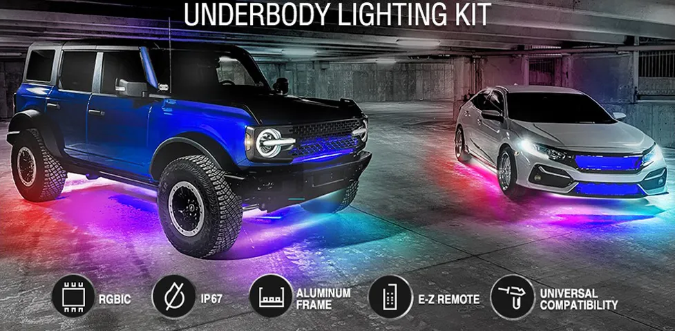 Colorsmart Chasing Pattern RGB LED Aluminum Solid Underbody Kit With Key Card RGB Remote And Bluetooth App Control Race Sport Lighting product image