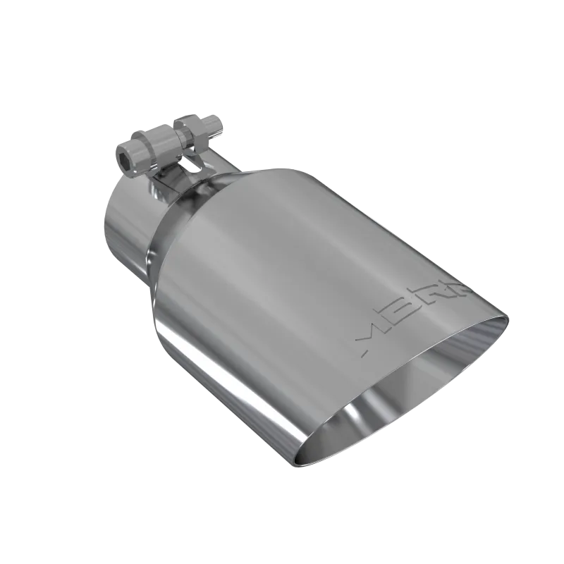 Armor Pro Exhaust Tip; 2.5 in. Inlet Diameter; 4 in. Outlet Diameter; 8 in. Length; Dual Wall; Angled; T304 Stainless Steel; Mirror Polished; product image
