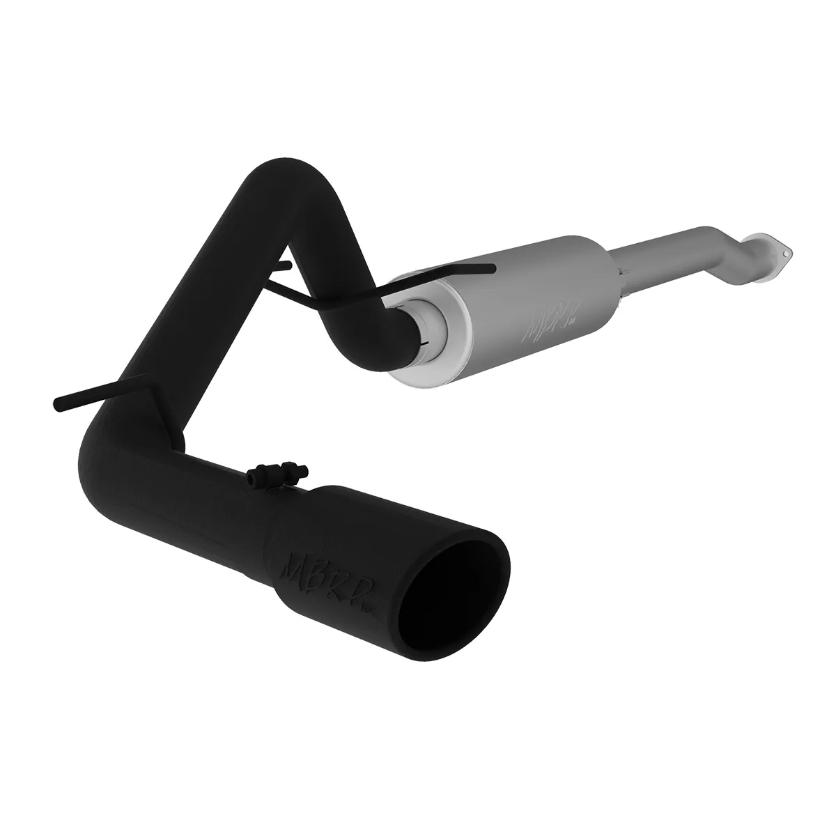 Armor BLK Cat Back Exhaust System; 3 in.; Incl. Front Pipe/Muffler/Tailpipe/Hardware/4 in. OD Tip; Single Side Exit; Black Coated; product image