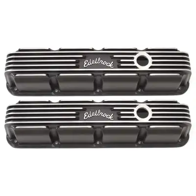 Edelbrock Valve Cover, Classic Finned Aluminum, Small Block Chrysler, Magnum, Black Finish