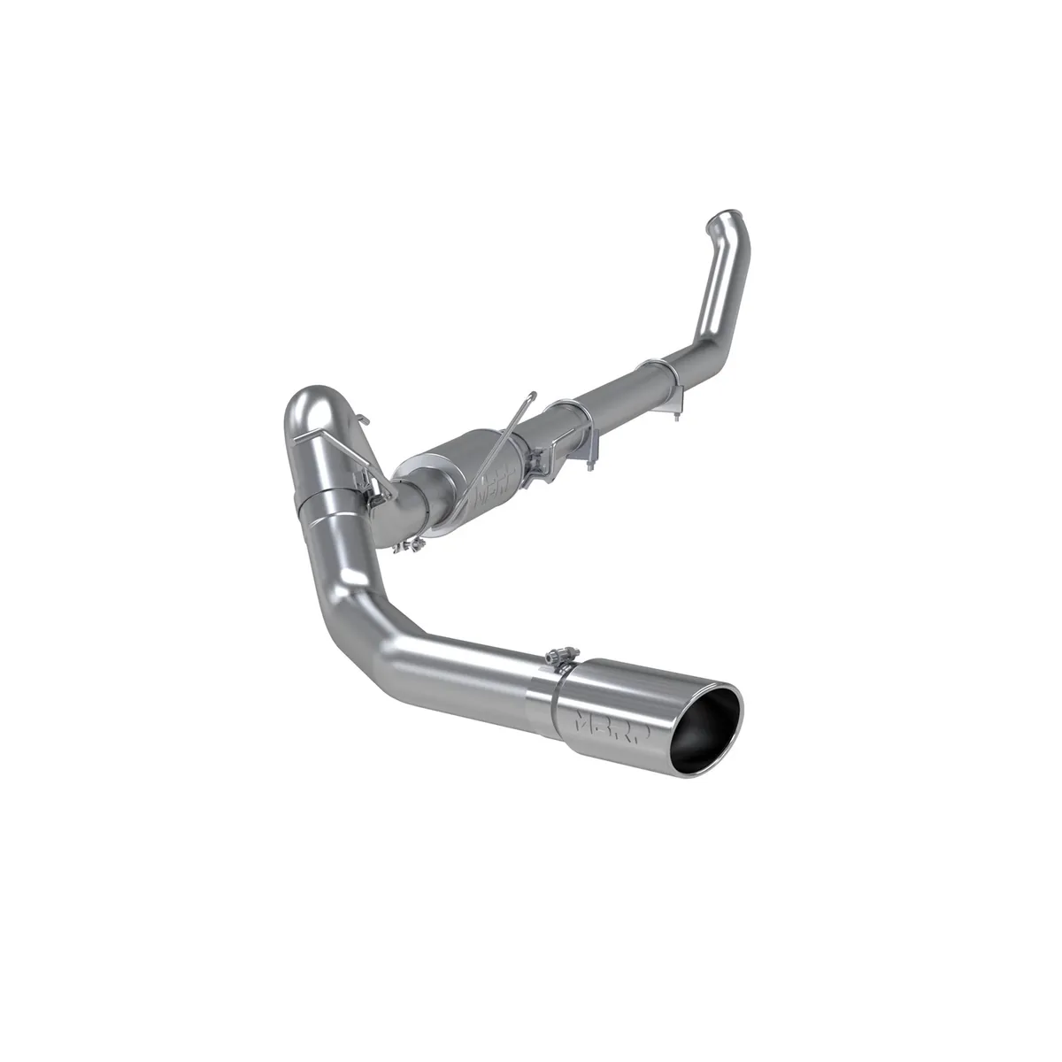 Armor Plus Turbo Back Exhaust System; 4 in.; Incl. Turbo Down Pipe/Ext. Pipe/Mid Pipe/Muffler/Over Axle Pipe/Tailpipe/Hardware/5 in. OD Tip; Single Side Exit; T409 Stainless Steel; product image