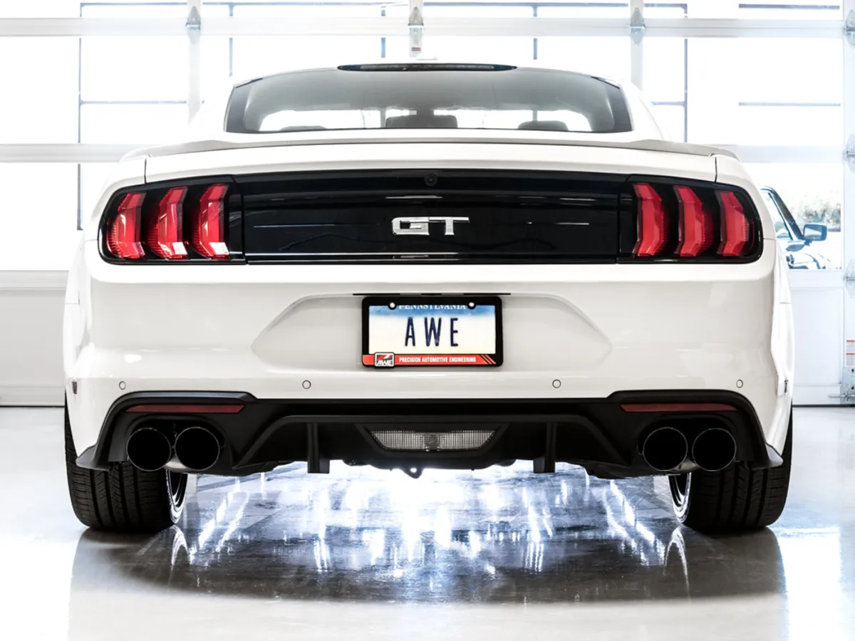 AWE Touring Edition Cat-back Exhaust for the '18-'23 S550 Mustang GT - Quad Chrome Silver Tips product image