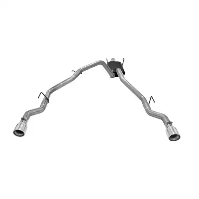 Flowmaster 09-13 Dodge Ram 1500 5.7L Hemi Magnum 2/4 Wheel Drive All Wheelbases 2.50in Outlets 50 Series H.D. Muffler 4.00in Logo Embossed Stainless Tips American Thunder; Incl Tube Extensions For Dual Rear Exit In Kit Mandrel Bent Tubing 16 Gauge 409S Stai