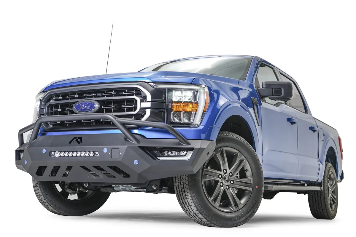 Vengeance Front Bumper; 2 Stage Black Powder Coat; Pre-Runner Guard; w/Sensor Holes; Compatible w/Adaptive Cruise Control; Accommodates Factory LED Fog Lights Or [3] 3X3 LED Cube; product image