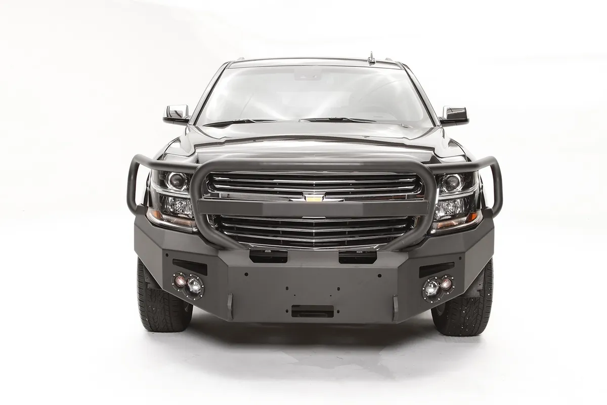 Premium Winch Front Bumper; 2 Stage Black Powder Coated; w/Full Grill Guard; product image