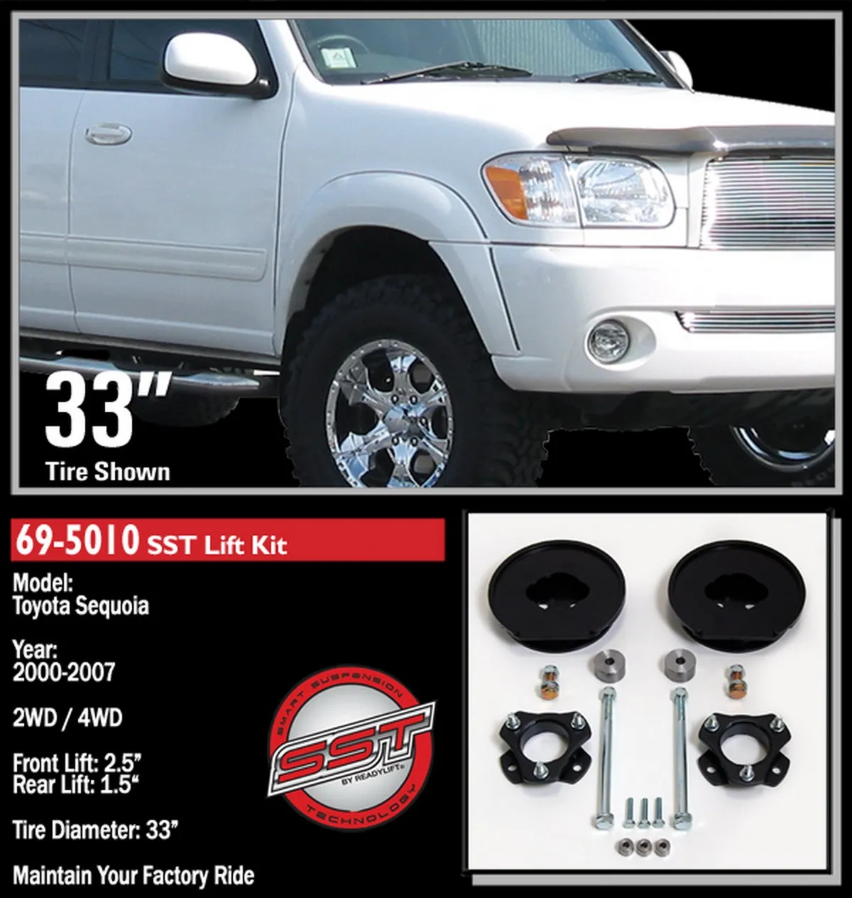 2.5 Front Strut Extension-1.5 Rear Coil Spacer 2001-2007 Toyota Sequoia 2WD 4WD product image