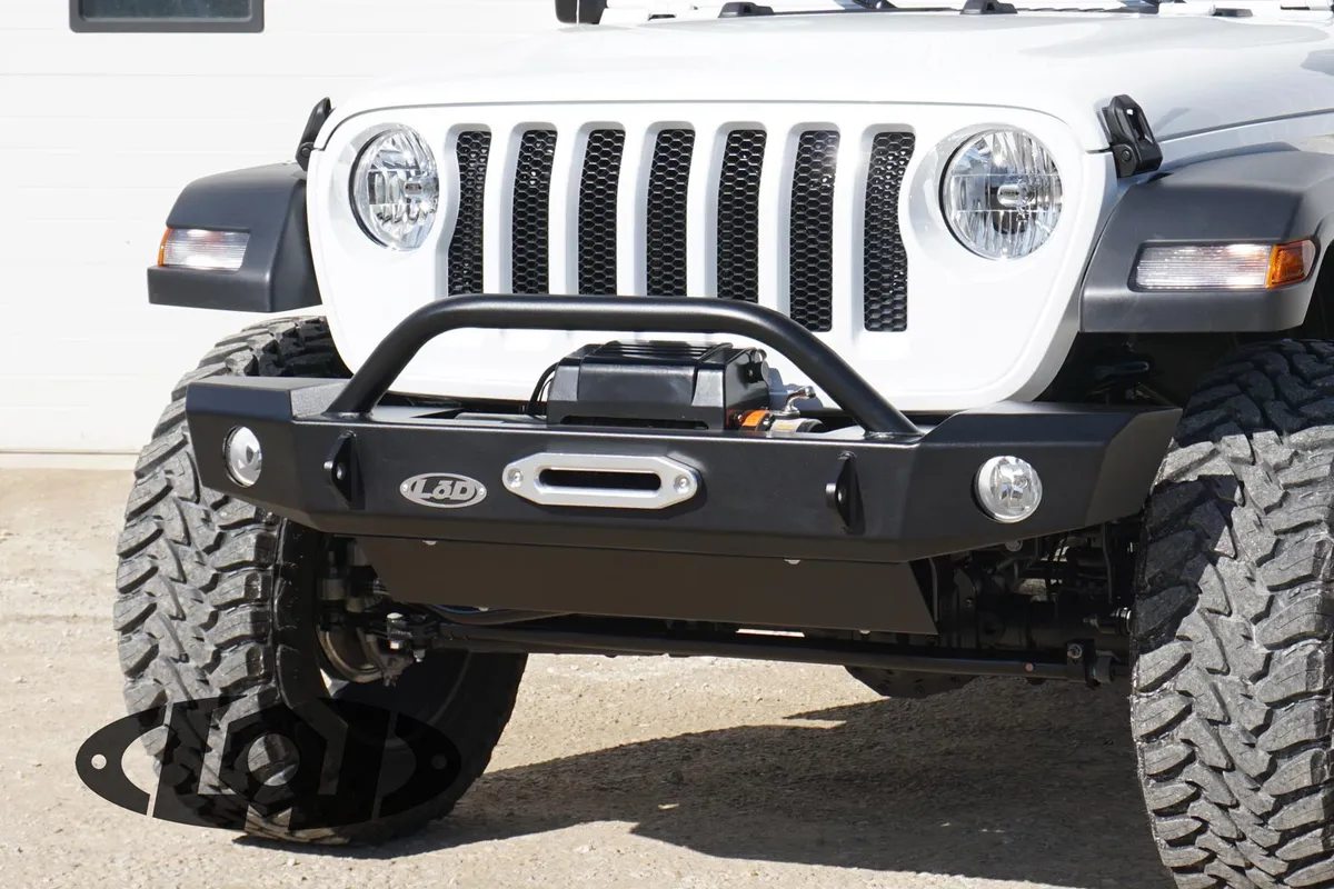 JL/JT Signature Series Mid Width Front Bumper, Setup for Warn Power Plant Winch only, w / Bull Bar (Black Powder Coated) product image