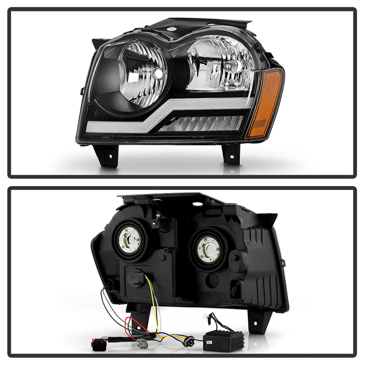 0507 Grand Cherokee Headlights With LED Light Bar Black product image