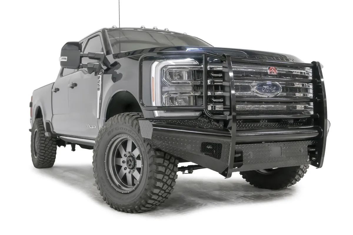 Black Steel Front Bumper; w/Full Grill Guard; Sensor Compatible; Gloss Black; product image