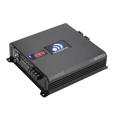 Massive Audio H3000 - 3000 Watts RMS @ 1 Ohm Mono Block Hippo Series Amplifier with Bass Remote