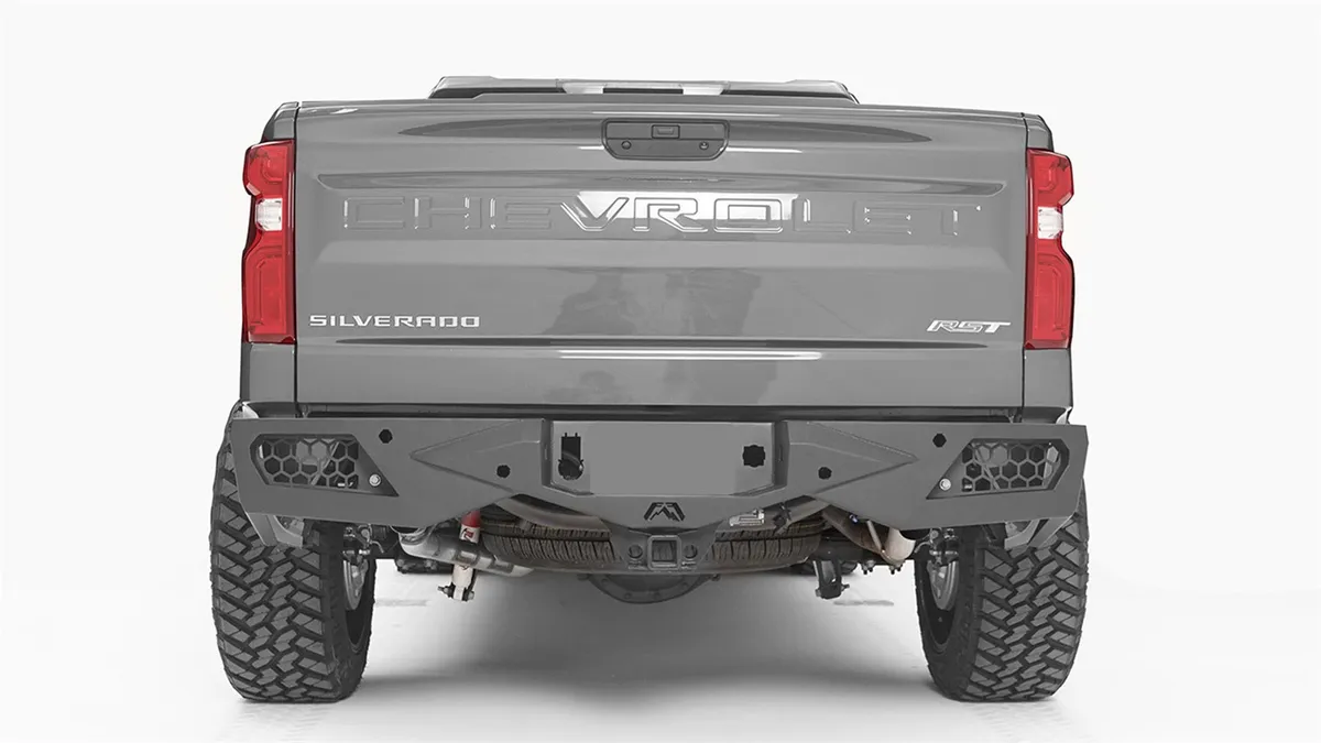 Vengeance Rear Bumper; 2 Stage Black Powder Coated; w/Blind Spot Monitor Mount; w/Sensors; product image