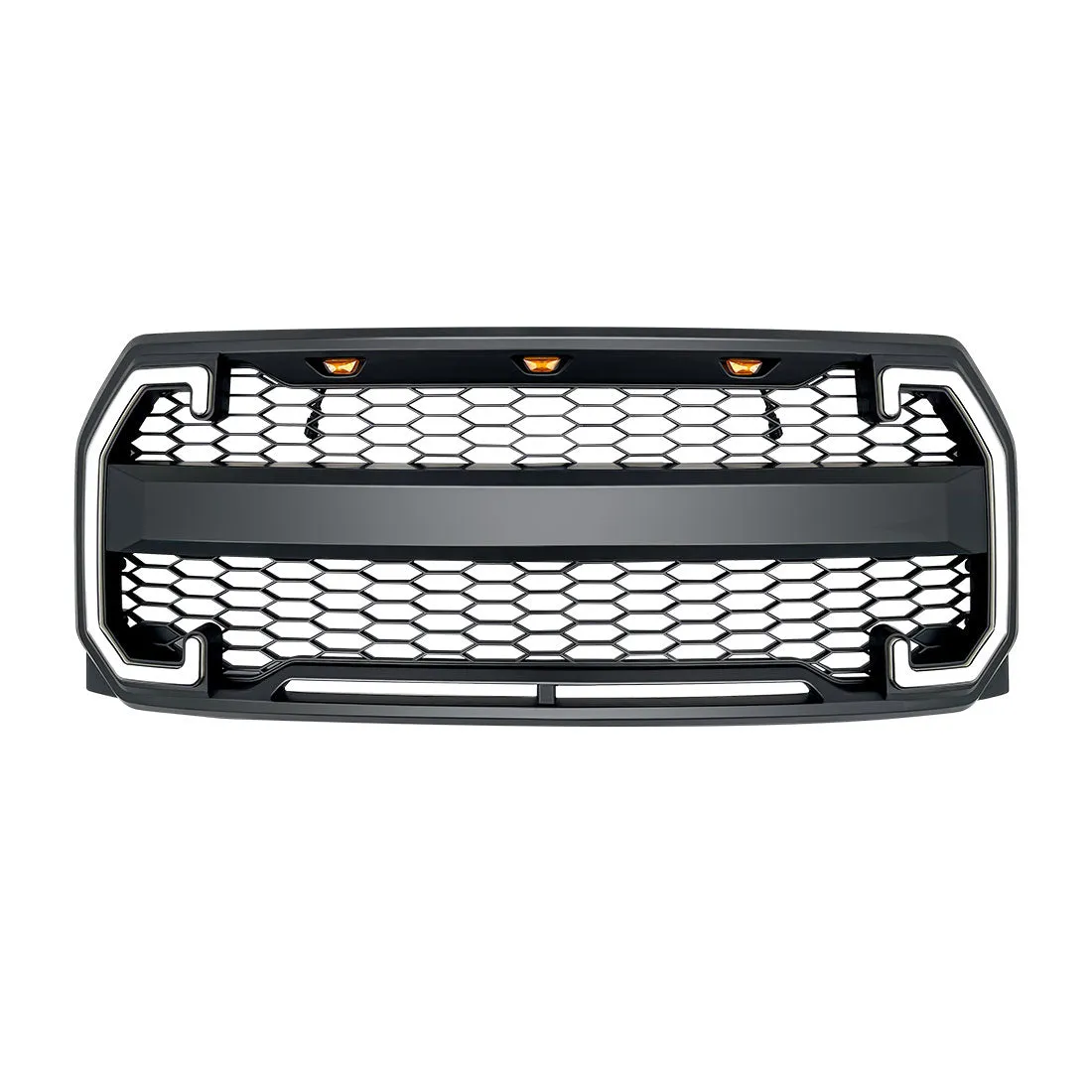 Raptor Style Mesh Grille W/ DRL & Turn Signal Lights - Matte Black For 2015-2017 Ford F150 product image