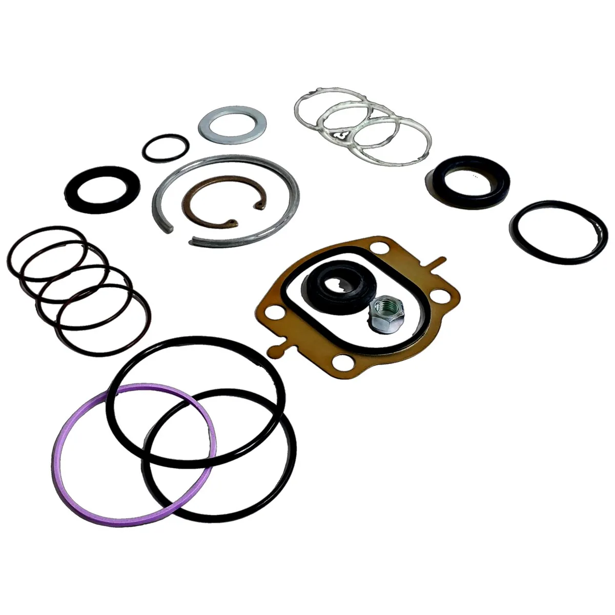 Steering Box Master Seal Kit; Incl. Sector Shaft Seal Upper/Lower; Piston O-Ring; Sector Shaft Snap Ring; Housing End Cap Ring/ O-Ring; Spool Valve O-Rings/Teflon™ Coated Rings; product image