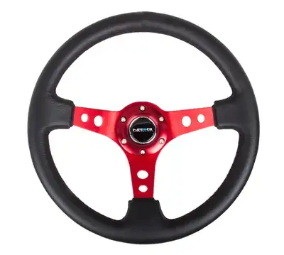 NRG Innovations Steering Wheel 350mm 3in Dish Blk Leather/Red Ctr