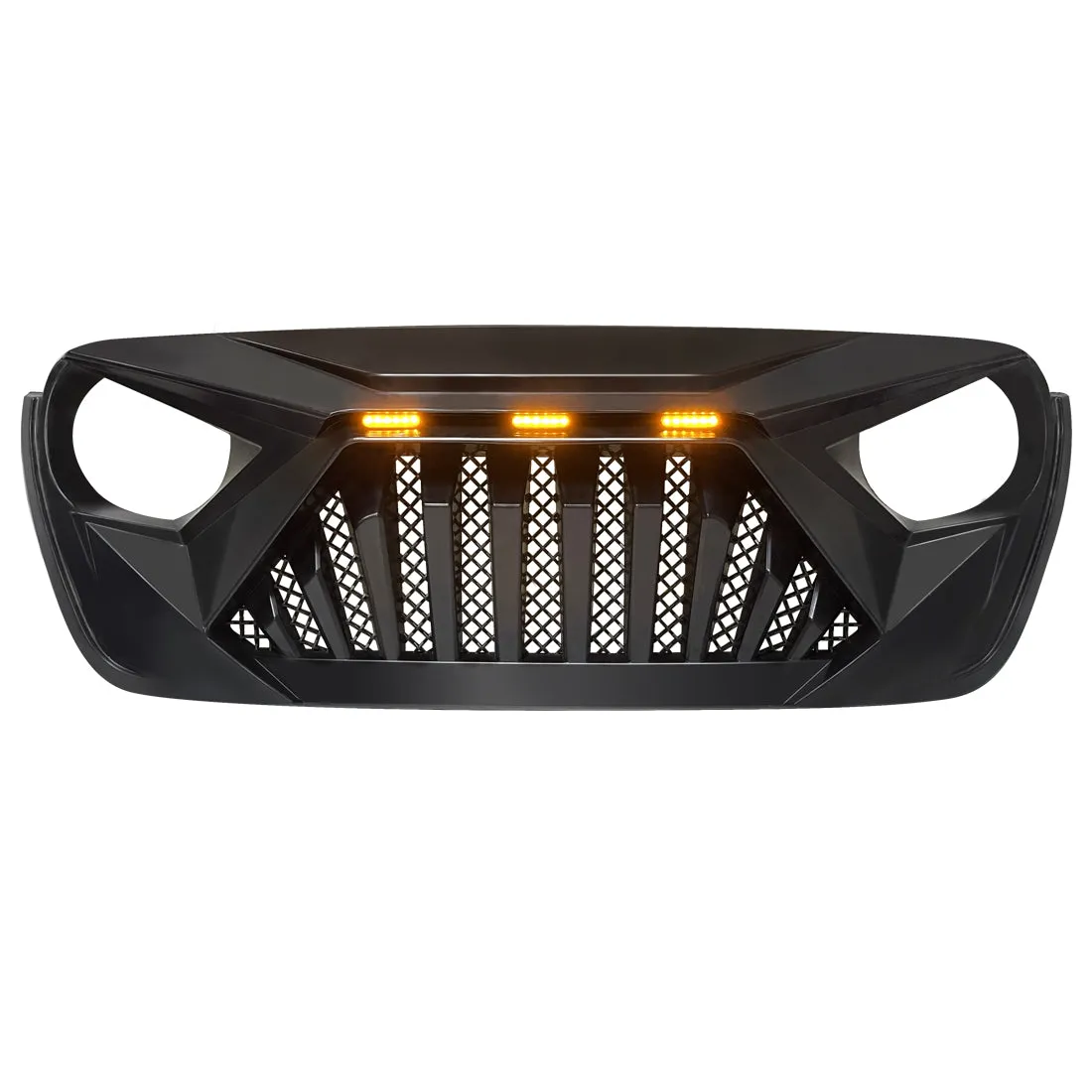Front Goliath Grille W/Amber LED Running Light - Matte Black For 18+ Jeep Wrangler JL & Gladiator JT product image