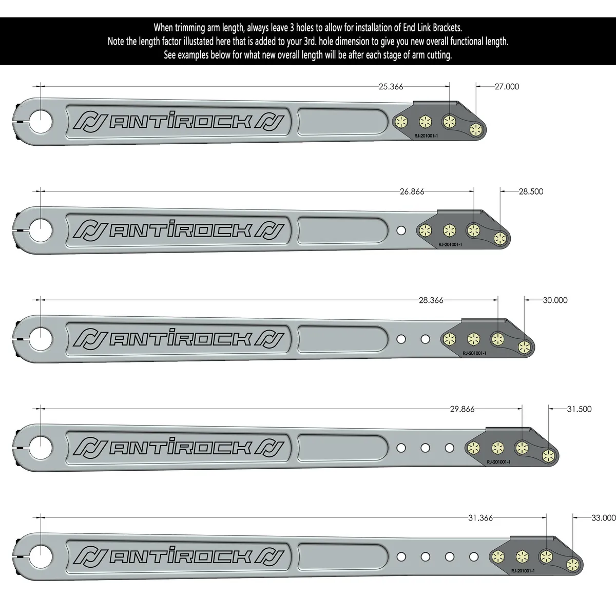 Antirock® Sway Bar Arms; Aluminum PreRunner Arms; 27 in. 33 in. Long C-C; 35 Spline; Incl. Hardware; product image