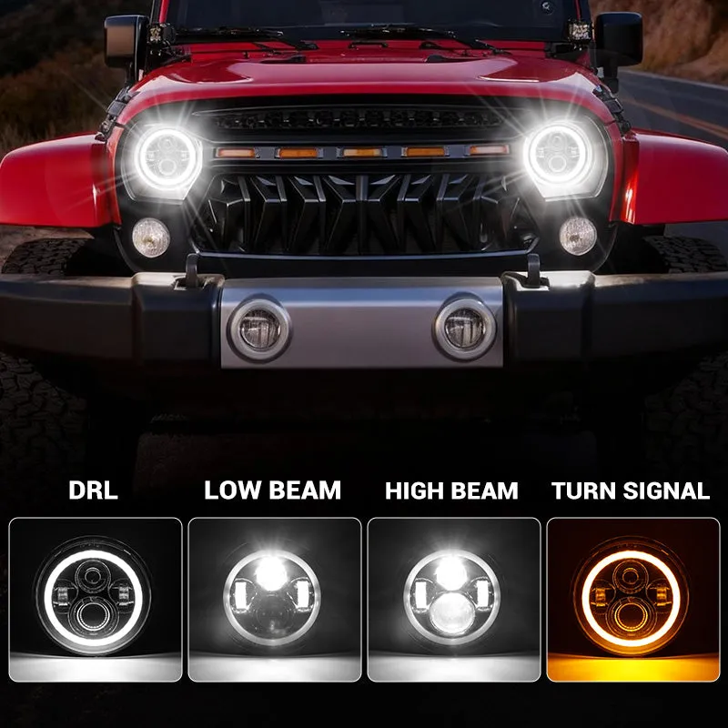 Best Seller Jeep Wrangler LED Headlights with Halo DRL & Turn Signals for 1997–2018 JK CJ TJ product image