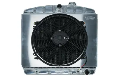 COLD-CASE Radiators 55-56 Tri-5 Chevy Aluminum Radiator And 16 Inch Fan Kit 6 Cyl (Front Mount) Cold Case Radiators