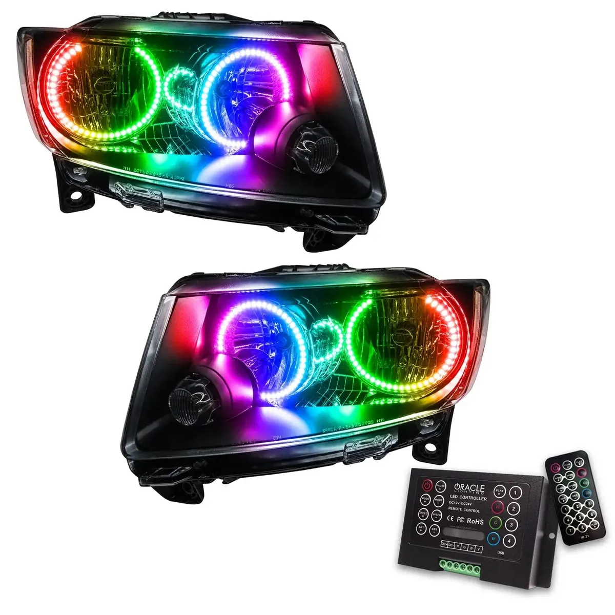 ORACLE Lighting 2011-2013 Jeep Grand Cherokee Non-HID Pre-Assembled LED Halo Headlights - Chrome Housing product image