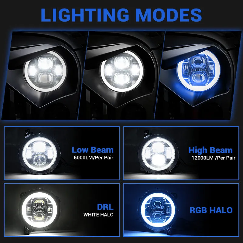 "jt Aurora Bundle - 9"" LED RGB Halo Headlights, RGB Fogs, Tail Lights For Jeep Gladiator Jt" product image