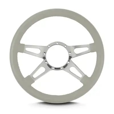 Lokar Lecarra Mark 9 Supreme Steering Wheel; Light Grey; Polished Spokes; 14 in. Standard Grip;