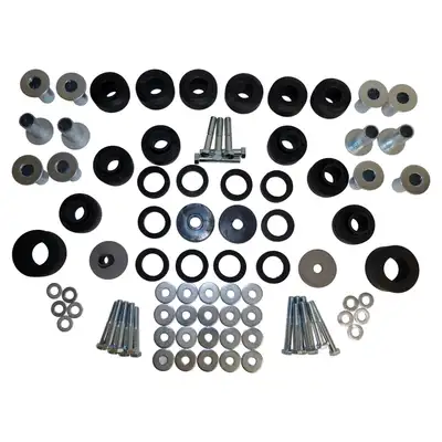 Crown Automotive Jeep Replacement Body Mount Master Kit Jeep 1979-1983 CJ-5 1979-1986 CJ-7 1981-1986 CJ-8 w Steel Body Body Mount Master Kit Includes Upper Lower Grille Mount Bushings Grille Mount Retainer Grille Mount Washer Upper Lower Body Mount Bushings Body Mount Retainers and