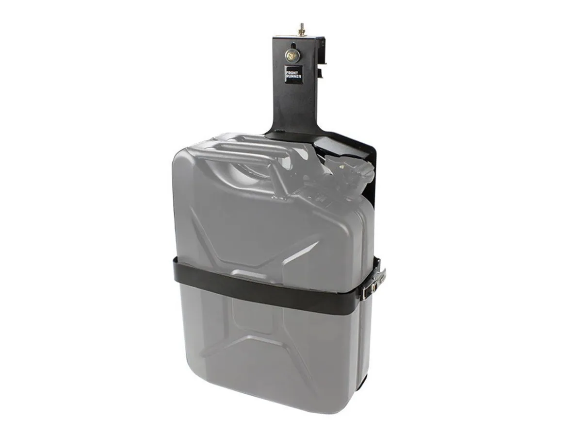 Side Mount Jerry Can Holder; Incl. Installation Hardware; Fitting Instruction; Black Powder-Coated; High Strength Steel; 9.1 in. L x 15.2 in. W x 28 in. H; product image