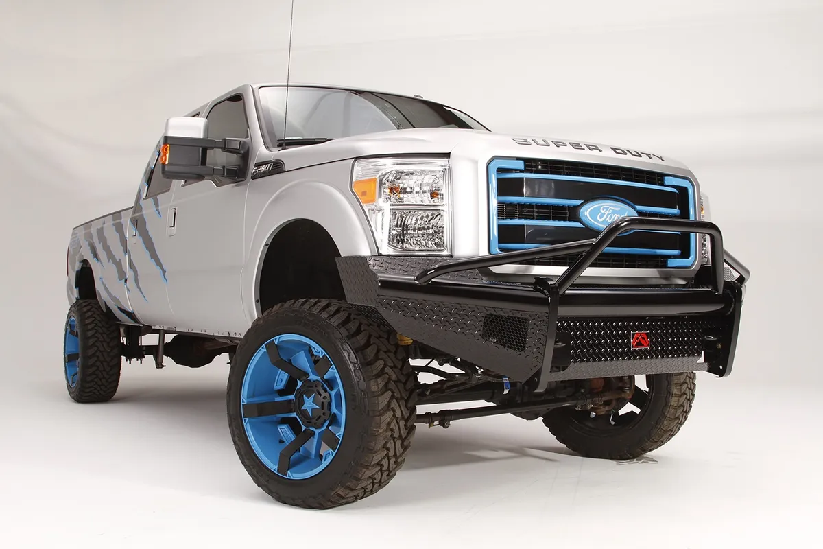 Black Steel Front Ranch Bumper; 2 Stage Black Powder Coated; w/Pre-Runner Grill Guard; Incl. Light Cut-Outs; product image