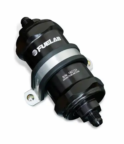Fuelab In-Line Fuel Filter Standard Length -8AN Inlet/Outlet 40 Micron Stainless Steel Element Black FUELAB