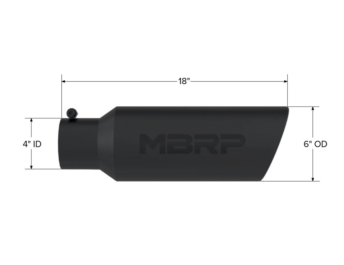 Armor BLK Exhaust Tip; 4 in. Inlet Diameter; 6 in. Outlet Diameter; 18 in. Length; Rolled Edge; 304 Stainless Steel; Black Coated; product image