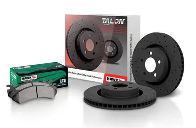Hawk Performance Talon Street Rotor And Brake Pad Kit; Cross Drilled And Slotted w/LTS Pads; Rear;