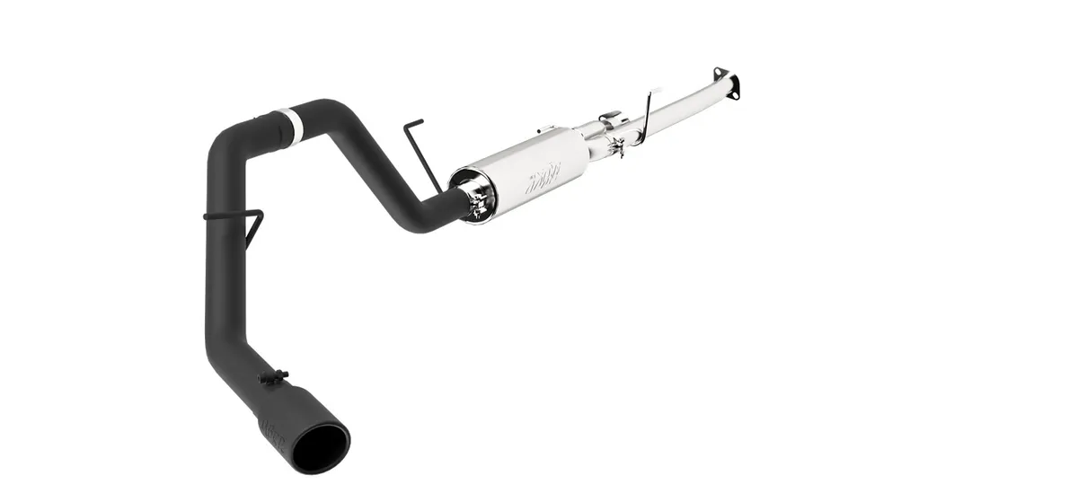 Armor BLK Cat Back Exhaust System; 3 in.; Incl. Ext. Pipes/Muffler/Over Axle Pipe/Tailpipe/Hardware/4 in. OD Tip; Single Side Exit; Black Coated; product image