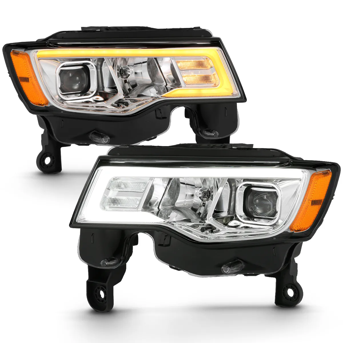 Jeep Grand Cherokee 17-22 Projector Switchback LED Plank Style Headlights Chrome (Not For HID Models) product image