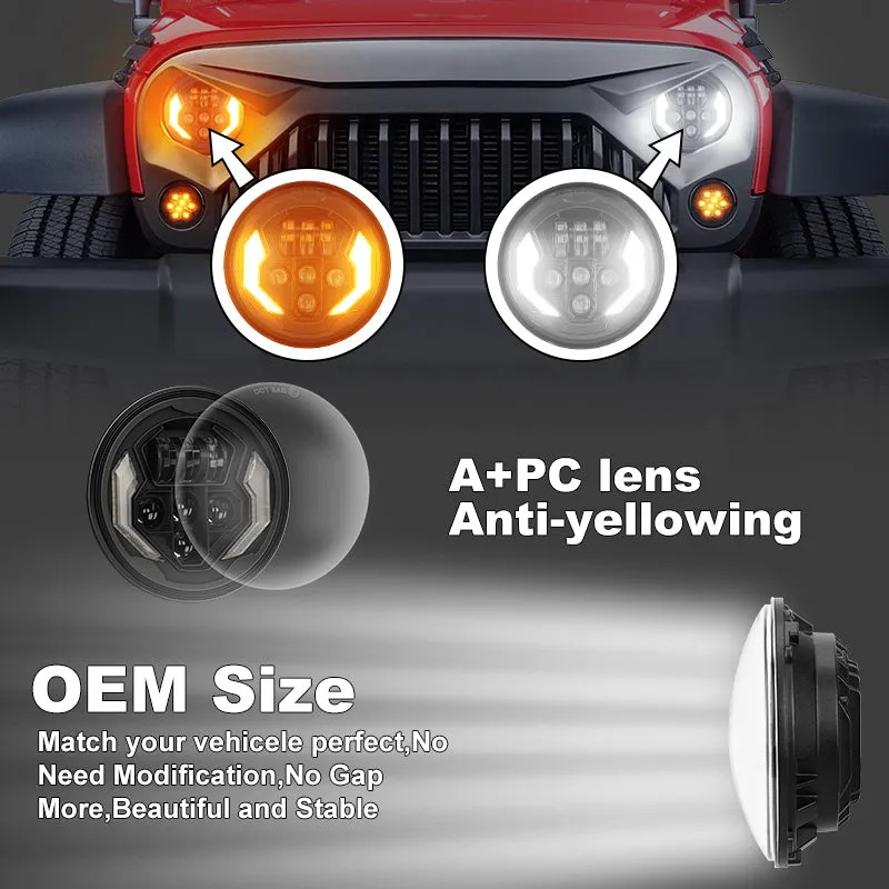 7'' LED Headlights with DRL & Turn Signals for 1997-Later Jeep Wrangler | Lightning Style product image