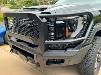 Bodyguard Bumpers A2 Front Bumper Extreme For 2024-2026 Sierra 2500/3500 HD Sensor Cutouts With Mesh Grill With Camera Harness Texture Black Powdercoat Bodyguard Bumpers