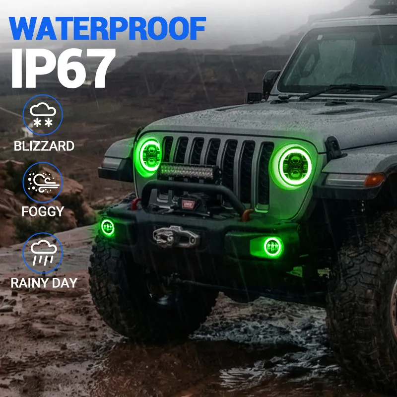 "jt Aurora Bundle - 9"" LED RGB Halo Headlights, RGB Fogs, Tail Lights For Jeep Gladiator Jt" product image