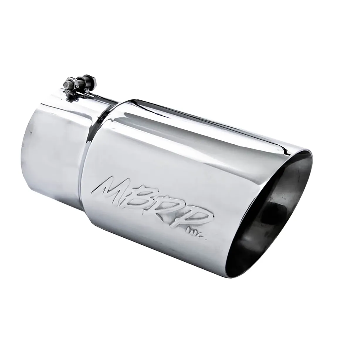 Armor Pro Exhaust Tip; 5 in. Inlet Diameter; 6 in. Outlet Diameter; 12 in. Length; Dual Wall; Angled; T304 Stainless Steel; Mirror Polished; product image