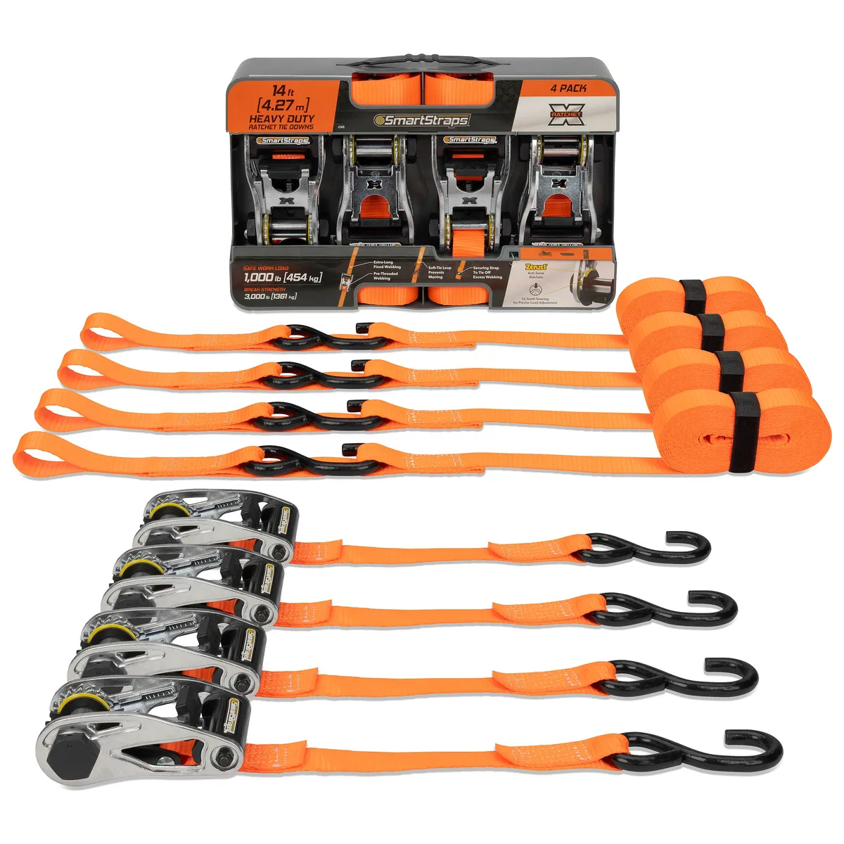 14ft 3000lb Ratchetx Ratchet Tie Down 4 pk Orange product image