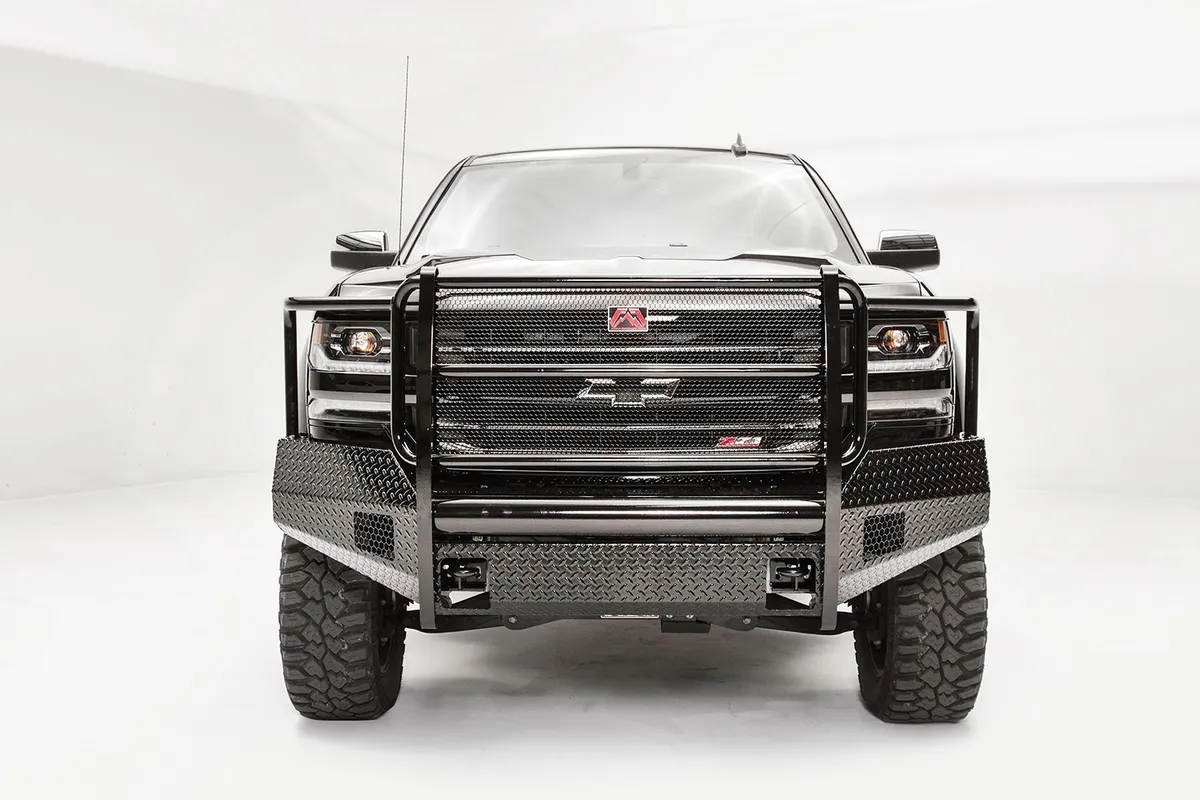 Fab Fours Black Steel Front Bumper; 2 Stage Black Powder Coated; w/Full Guard;