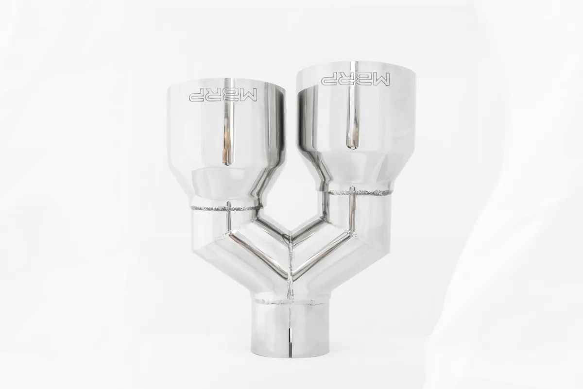 Armor Pro Exhaust Tip; 2.5 in. Inlet Diameter; Dual 4 in. Outlet Diameter Out Single Wall; T304 Stainless Steel; product image